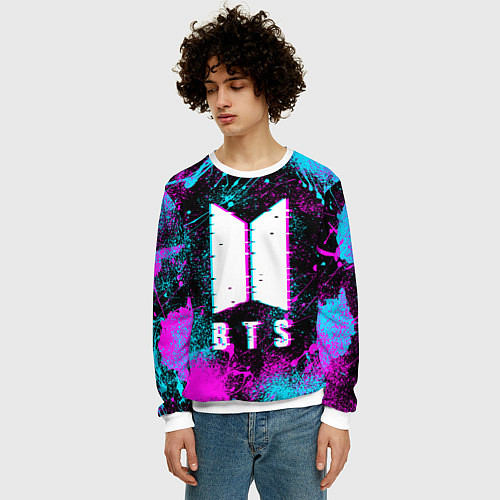 Мужской свитшот НЕОНОВЫЙ БТС NEON BTS / 3D-Белый – фото 3
