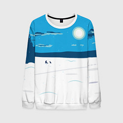 Свитшот мужской Зимняя рыбалка на озере, цвет: 3D-белый