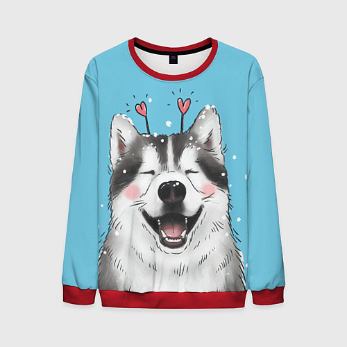 Мужской свитшот Веселая хаски / 3D-Красный – фото 1