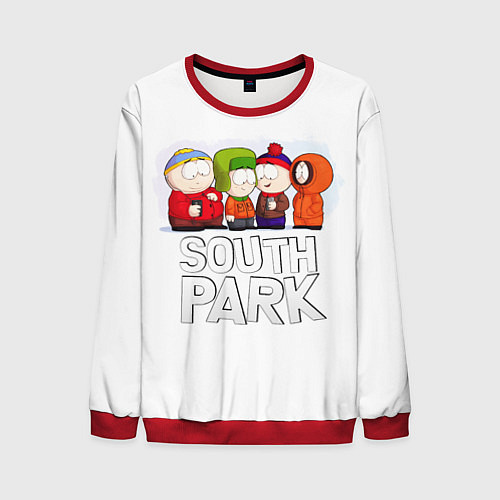 Мужской свитшот South Park - Южный парк Кенни, Кайл, Стэн и Эрик / 3D-Красный – фото 1