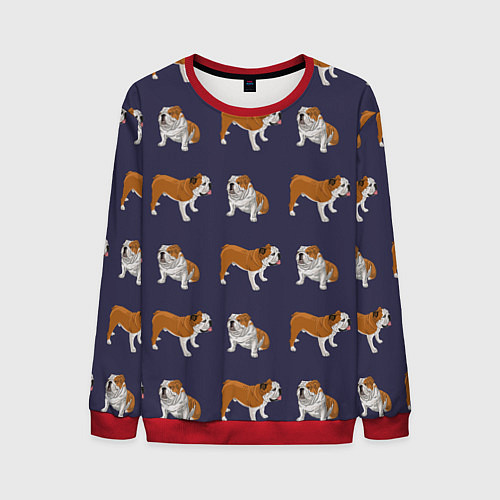 Мужской свитшот Английские бульдоги паттерн / 3D-Красный – фото 1