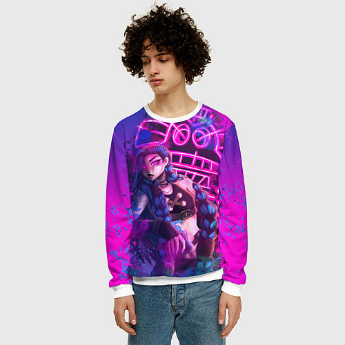 Мужской свитшот League Of Legends Arcane ДЖИНКС НЕОНОВАЯ КРАСКА / 3D-Белый – фото 3