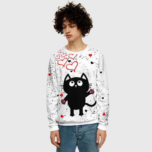 Мужской свитшот Влюблённый котик Cat Love / 3D-Белый – фото 3