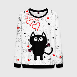 Свитшот мужской Влюблённый котик Cat Love, цвет: 3D-черный