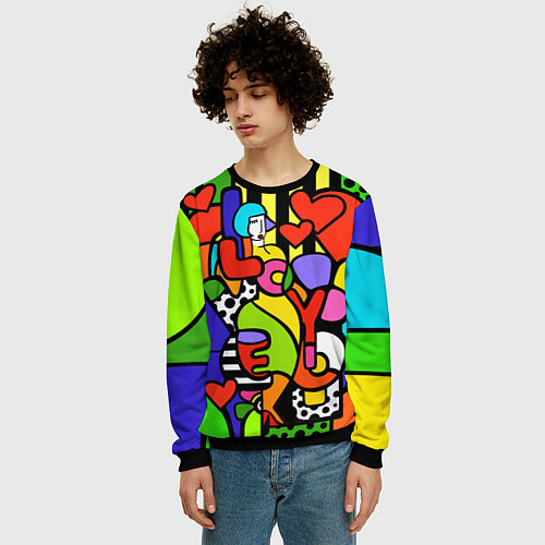 Мужской свитшот Romero Britto - love you / 3D-Черный – фото 3