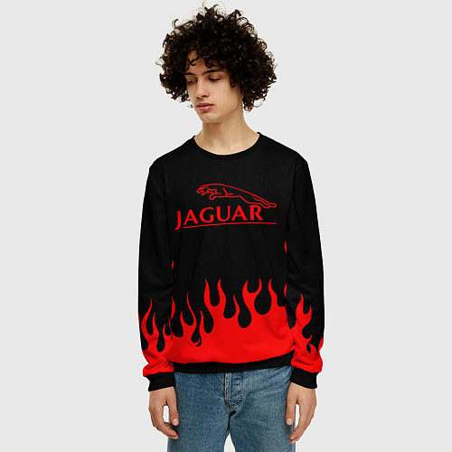 Мужской свитшот Jaguar, Ягуар огонь / 3D-Черный – фото 3