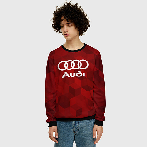 Мужской свитшот Ауди, Audi Красный фон / 3D-Черный – фото 3