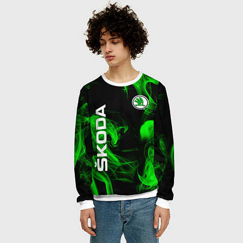 Мужской свитшот Skoda: Green Smoke / 3D-Белый – фото 3
