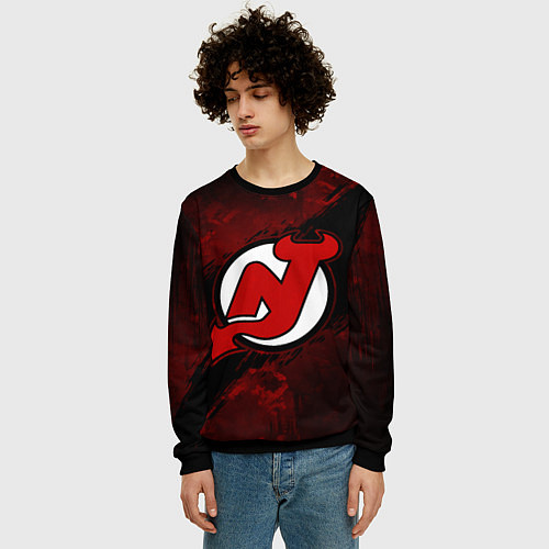 Мужской свитшот New Jersey Devils, Нью Джерси Девилз / 3D-Черный – фото 3