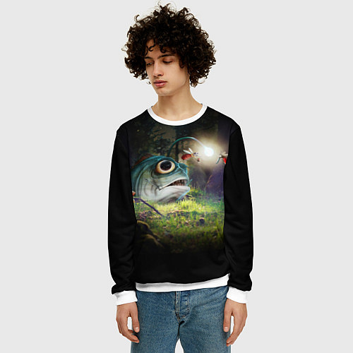 Мужской свитшот Рыба в лесу / 3D-Белый – фото 3