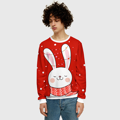 Мужской свитшот ЗАЙКА И СНЕЖИНКИ / 3D-Белый – фото 3