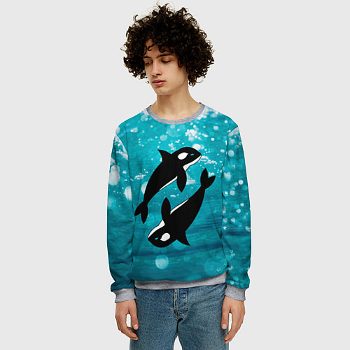 Мужской свитшот Кит косатка в океане / 3D-Меланж – фото 3