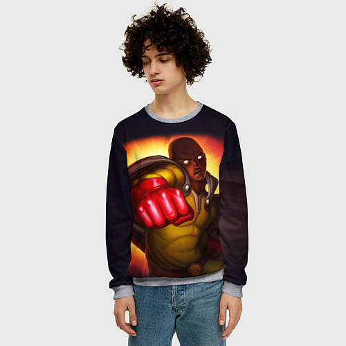 Мужской свитшот Ванпанчмен Сайтама - One Punch Man / 3D-Меланж – фото 3