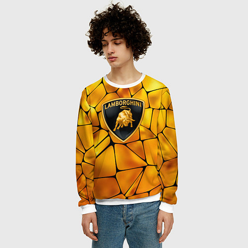 Мужской свитшот Lamborghini Gold плиты / 3D-Белый – фото 3