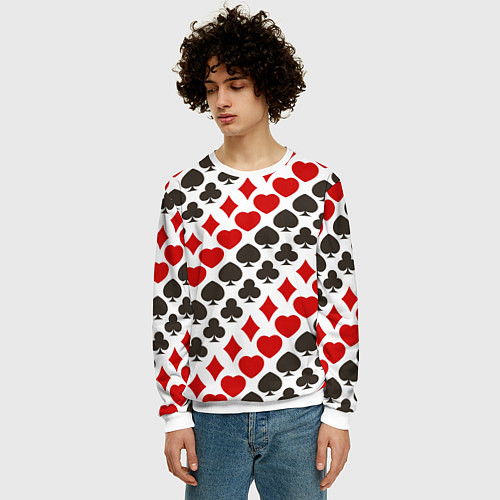 Мужской свитшот Карточные Масти Card Suits / 3D-Белый – фото 3
