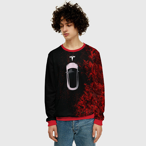 Мужской свитшот TESLA - КРАСНЫЙ КЛЁН ТЕСЛА / 3D-Красный – фото 3