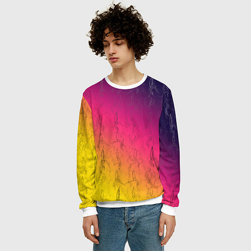 Мужской свитшот Паттерн с воздушной гимнастикой / 3D-Белый – фото 3