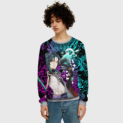 Мужской свитшот СЯО ГЕНШИН ИМПАКТ НЕОНОВЫЙ ДРАКОН / 3D-Меланж – фото 3