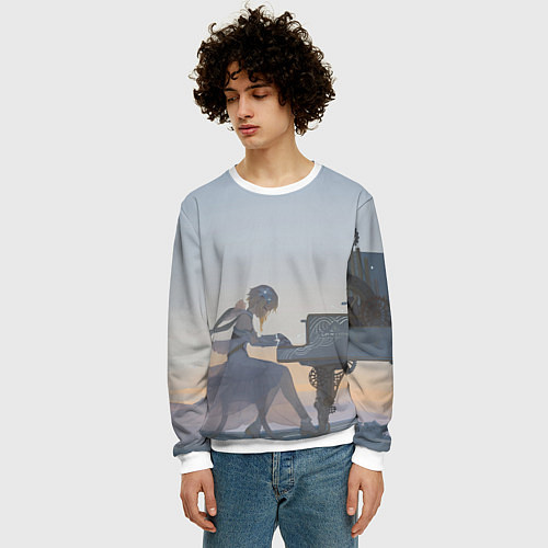 Мужской свитшот LUMINE PLAYS PIANO GENSHIN IMPACT / 3D-Белый – фото 3