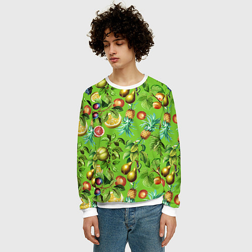 Мужской свитшот Сочные фрукты паттерн / 3D-Белый – фото 3