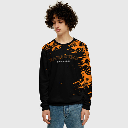 Мужской свитшот KARASUNO HIGH SCHOOL ОРАНЖЕВАЯ / 3D-Черный – фото 3