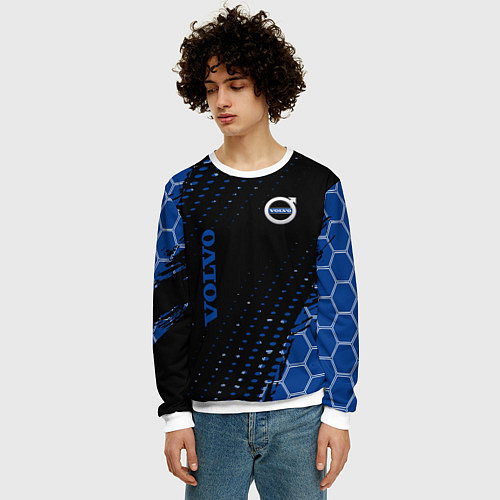 Мужской свитшот Volvo - Вольво Sport соты / 3D-Белый – фото 3