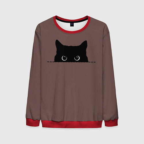 Мужской свитшот Черная кошка выглядывает из укрытия / 3D-Красный – фото 1