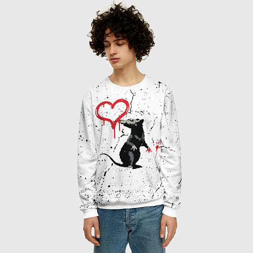 Мужской свитшот BANKSY БЭНКСИ крыса / 3D-Белый – фото 3