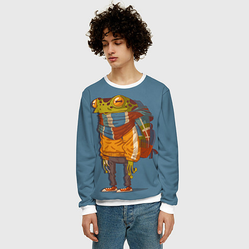 Мужской свитшот Лягуха-путешественица / 3D-Белый – фото 3