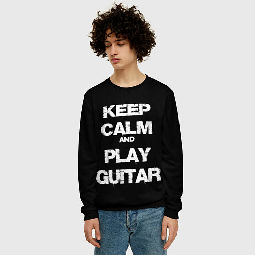 Мужской свитшот KEEP CALM AND PLAY GUITAR / 3D-Черный – фото 3