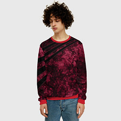 Свитшот мужской Мраморный бордовый текстурированный узор, цвет: 3D-красный — фото 2