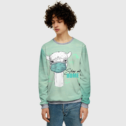 Мужской свитшот Лама в маске / 3D-Меланж – фото 3