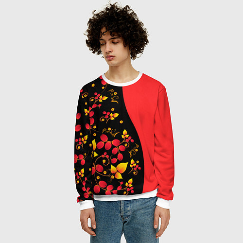 Мужской свитшот Хохлома Русская роспись / 3D-Белый – фото 3