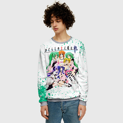 Мужской свитшот Когда плачут цикады: Карма, персонажи / 3D-Меланж – фото 3