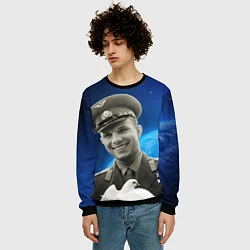 Свитшот мужской Юрий Гагарин с голубем 3D, цвет: 3D-черный — фото 2