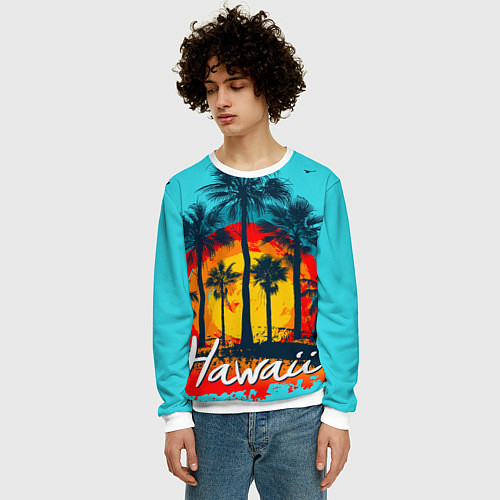 Мужской свитшот Hawaii Солнце, Пальмы / 3D-Белый – фото 3