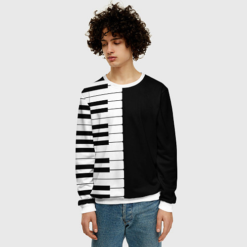 Мужской свитшот Черно-Белое Пианино Piano / 3D-Белый – фото 3