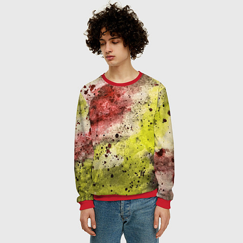 Мужской свитшот Абстракция Гранж Желтый и бордовый / 3D-Красный – фото 3