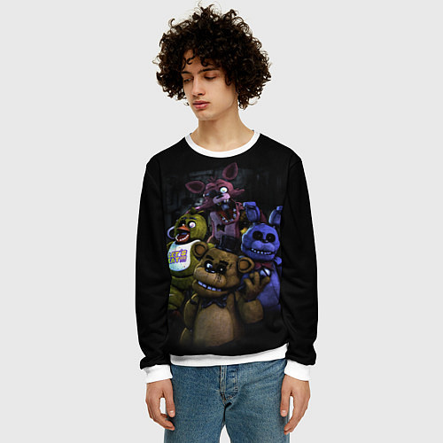 Мужской свитшот Five Nights at Freddys - FNAF персонажи игры / 3D-Белый – фото 3