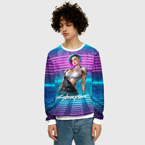 Мужской свитшот Judy 18 Джуди Cyberpunk2077 / 3D-Белый – фото 3
