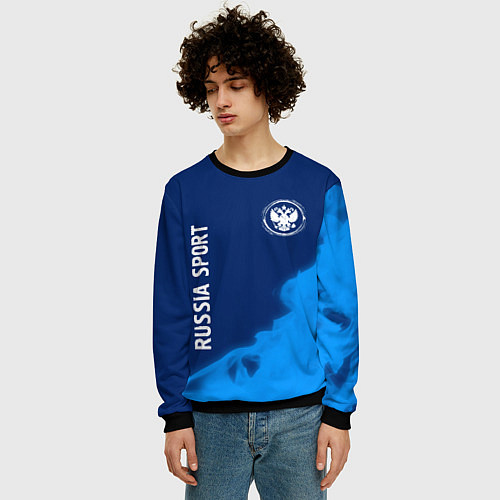 Мужской свитшот РОССИЯ - ГЕРБ Russia Sport Пламя / 3D-Черный – фото 3