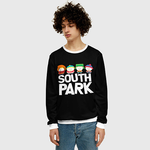 Мужской свитшот Южный парк мультфильм - персонажи / 3D-Белый – фото 3