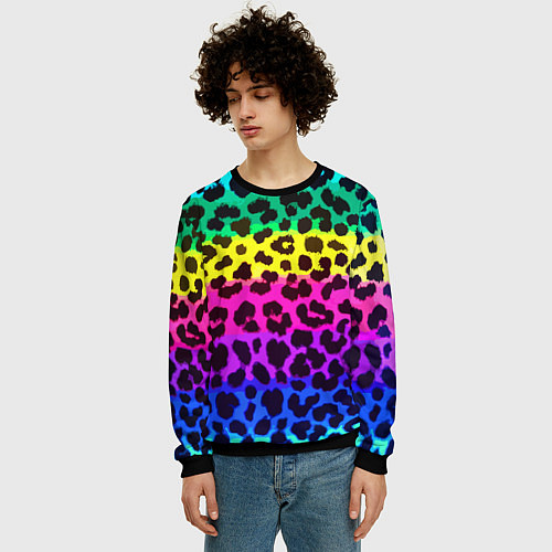 Мужской свитшот Leopard Pattern Neon / 3D-Черный – фото 3