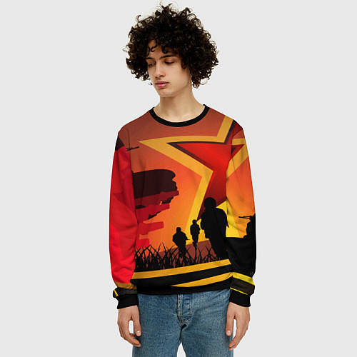 Мужской свитшот Звезда ПОБЕДЫ и силуэты солдат / 3D-Черный – фото 3