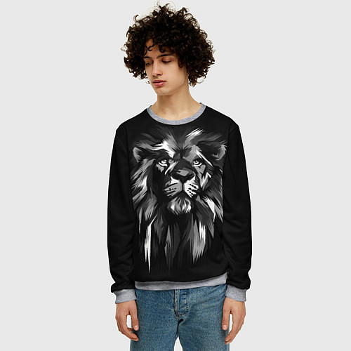Мужской свитшот Голова льва в черно-белом изображении / 3D-Меланж – фото 3