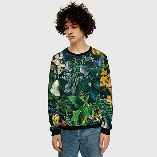 Мужской свитшот Цветы Темный Сад / 3D-Черный – фото 3