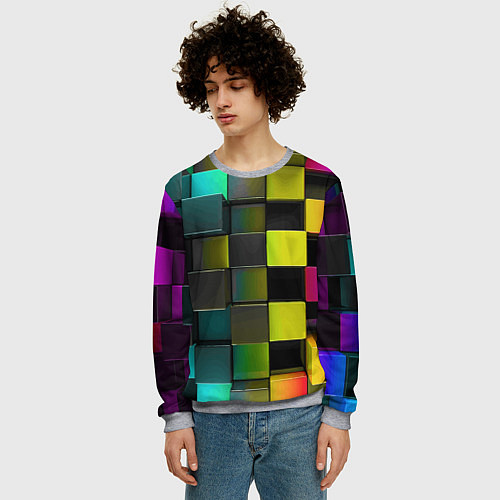 Мужской свитшот Colored Geometric 3D pattern / 3D-Меланж – фото 3