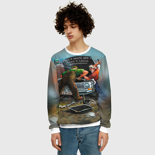 Мужской свитшот Руки в масле, шея в мыле / 3D-Белый – фото 3