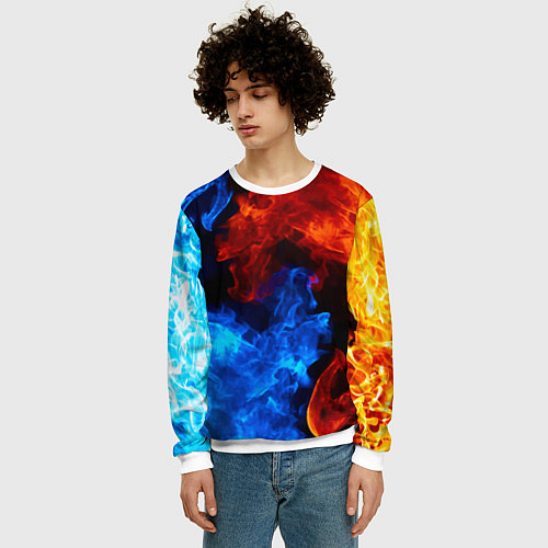 Мужской свитшот Огонь - Вода Инь - Янь / 3D-Белый – фото 3