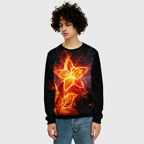 Мужской свитшот Flower Neon Fashion 2035 Flame / 3D-Черный – фото 3